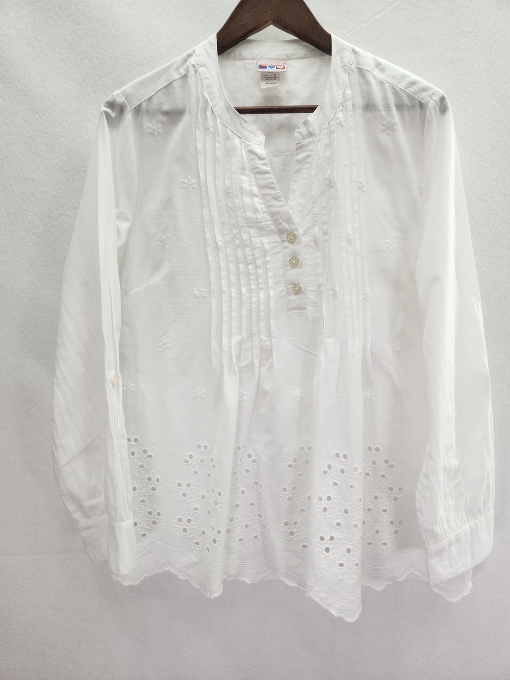 Women's White Eyelet Tunic Top - Lightweight Beach Shirt Size L 100% Cotton - Picture 9 of 13